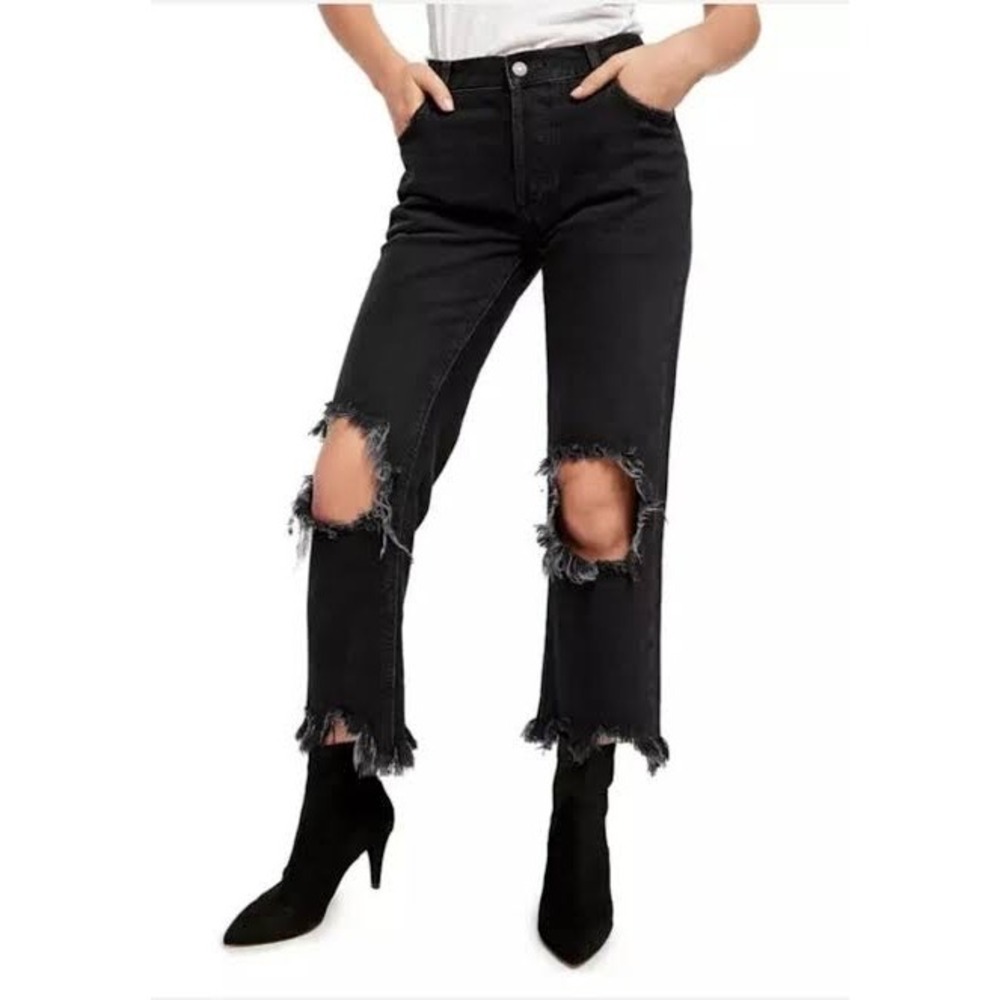 Free People We The Free Maggie Straight Leg Black Straight Leg Jean Size 28